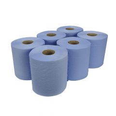 Essentials 2ply Blue Embossed Centre Feed Rolls ‑ Case of 6