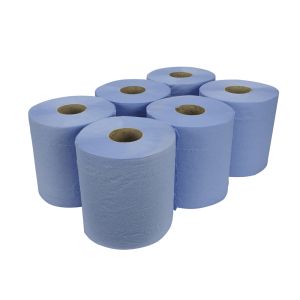 Essentials 2ply Blue Embossed Centre Feed Rolls ‑ Case of 6